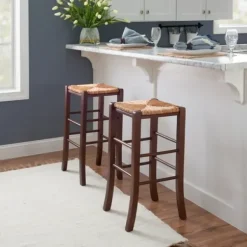 Bar Stools & Counter Height Stools-Kirkland's Home Wood Seagrass Backless 2-Pc. Bar Stool Set Brown