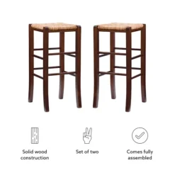 Bar Stools & Counter Height Stools-Kirkland's Home Wood Seagrass Backless 2-Pc. Bar Stool Set Brown