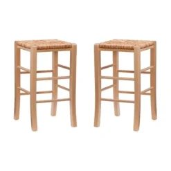 Bar Stools & Counter Height Stools-Kirkland's Home Wood Seagrass Backless 2-Pc. Counter Stool Set Tan