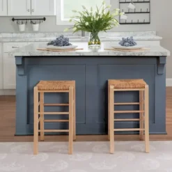 Bar Stools & Counter Height Stools-Kirkland's Home Wood Seagrass Backless 2-Pc. Counter Stool Set Tan