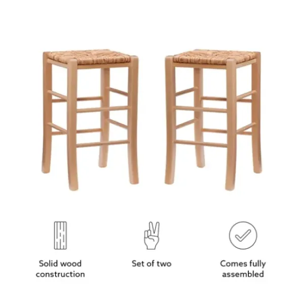Bar Stools & Counter Height Stools-Kirkland's Home Wood Seagrass Backless 2-Pc. Counter Stool Set Tan