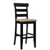 Bar Stools & Counter Height Stools-Kirkland's Home Wood Seagrass Seat Slat Back Bar Stool Black