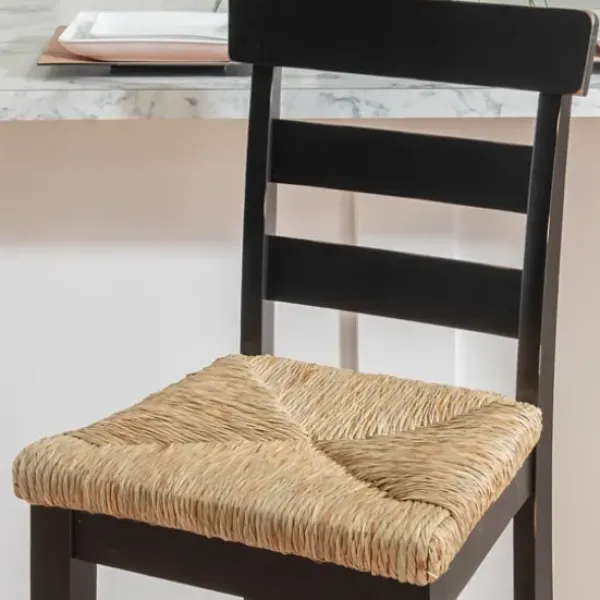 Bar Stools & Counter Height Stools-Kirkland's Home Wood Seagrass Seat Slat Back Bar Stool Black