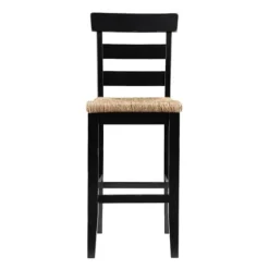 Bar Stools & Counter Height Stools-Kirkland's Home Wood Seagrass Seat Slat Back Bar Stool Black