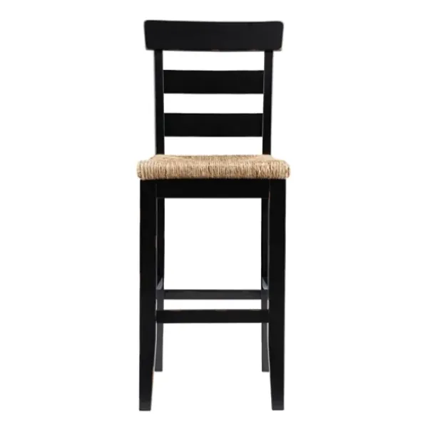Bar Stools & Counter Height Stools-Kirkland's Home Wood Seagrass Seat Slat Back Bar Stool Black