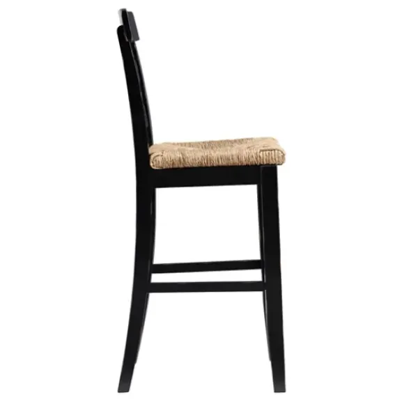 Bar Stools & Counter Height Stools-Kirkland's Home Wood Seagrass Seat Slat Back Bar Stool Black