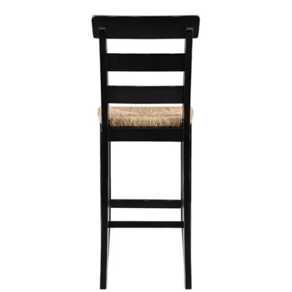 Bar Stools & Counter Height Stools-Kirkland's Home Wood Seagrass Seat Slat Back Bar Stool Black