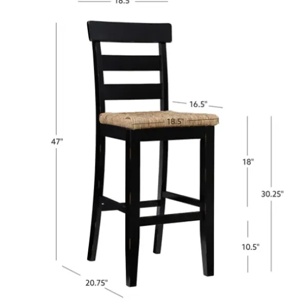 Bar Stools & Counter Height Stools-Kirkland's Home Wood Seagrass Seat Slat Back Bar Stool Black