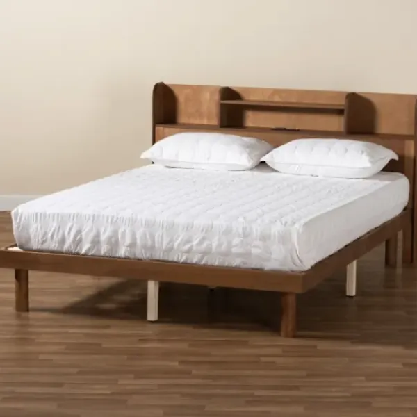 Beds & Headboards-Kirkland's Home Wood Shelves Queen Platform Bed Brown