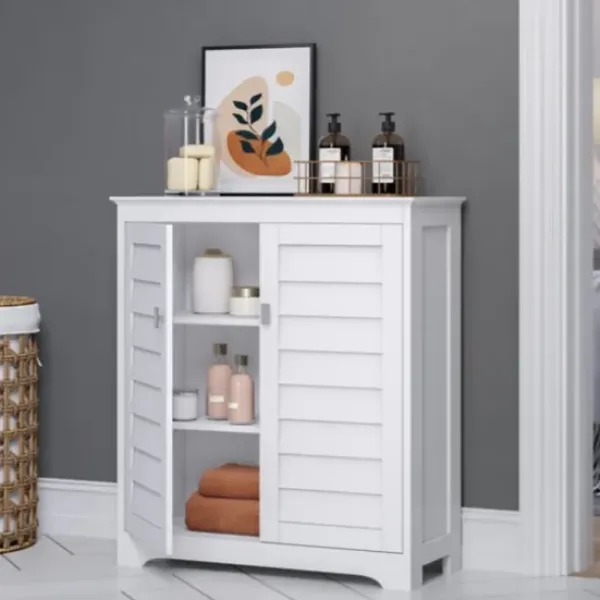 Bathroom Furniture-Kirkland's Home Wood Shutter 2-Door Cabinet White
