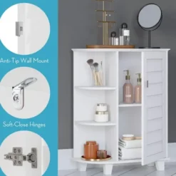 Bathroom Furniture-Kirkland's Home Wood Shutter Door Open Shelf Cabinet White