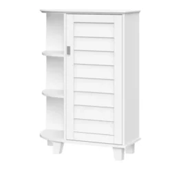 Bathroom Furniture-Kirkland's Home Wood Shutter Door Open Shelf Cabinet White