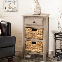 Accent & End Tables-Kirkland's Home Wood Side Table With Baskets Gray