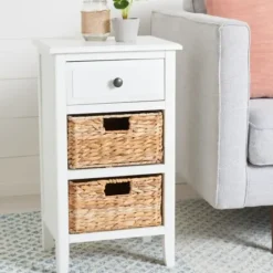 Accent & End Tables-Kirkland's Home Wood Side Table With Baskets White