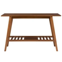 Console Tables-Kirkland's Home Wood Slatted Bottom Shelf Console Table Brown