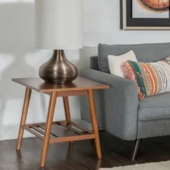Accent & End Tables-Kirkland's Home Wood Slatted Bottom Shelf Side Table Brown