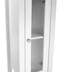Bathroom Furniture-Kirkland's Home Wood Slim Single Glass Door Floor Cabinet White
