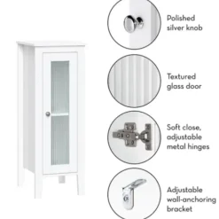 Bathroom Furniture-Kirkland's Home Wood Slim Single Glass Door Floor Cabinet White