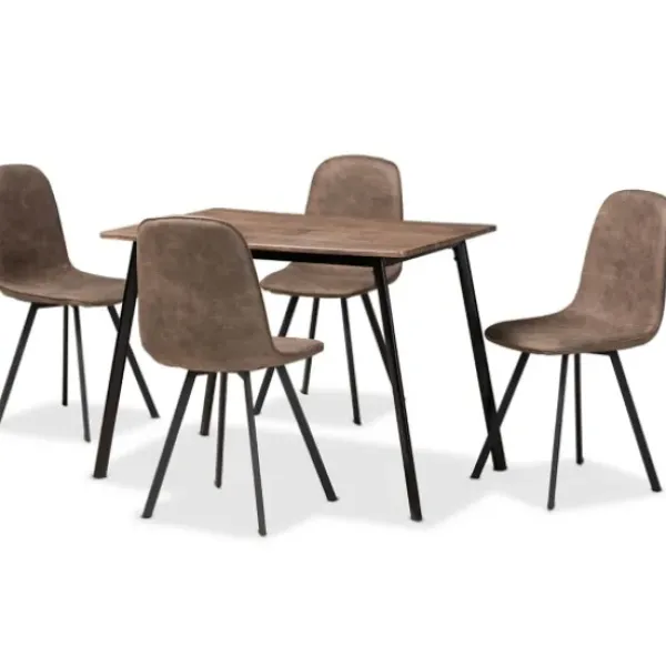 Dining Tables-Kirkland's Home Wood Table And Leather Chairs 5-Pc. Dining Set Brown/Black