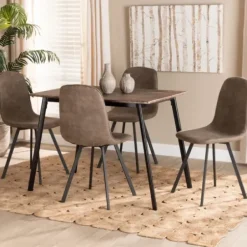 Dining Tables-Kirkland's Home Wood Table And Leather Chairs 5-Pc. Dining Set Brown/Black