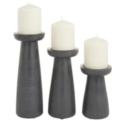 Candle Holders-Kirkland's Home Wood Tapered 3-Pc. Pillar Candle Holder Set Black