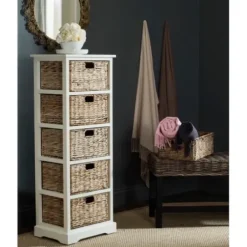 Bookshelves-Kirkland's Home Wood 5-Tier Basket Storage Shelf White