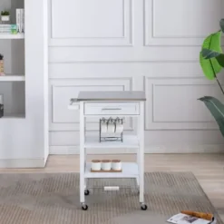 Kitchen Islands & Bar Carts-Kirkland's Home Wood 2-Tier Kitchen Cart White