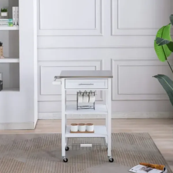 Kitchen Islands & Bar Carts-Kirkland's Home Wood 2-Tier Kitchen Cart White