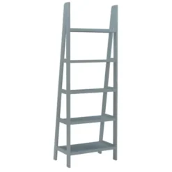 Bookshelves-Kirkland's Home Wood 5-Tier Ladder Bookshelf Gray