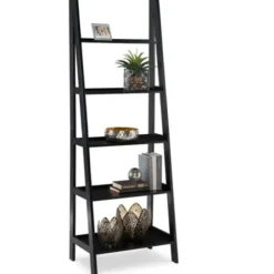 Bookshelves-Kirkland's Home Wood 5-Tier Ladder Bookshelf Black