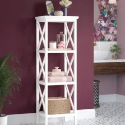 Bathroom Furniture-Kirkland's Home Wood 3-Tier Storage Shelf White