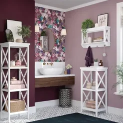 Bathroom Furniture-Kirkland's Home Wood 3-Tier Storage Shelf White