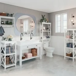 Bathroom Furniture-Kirkland's Home Wood 3-Tier Storage Shelf White