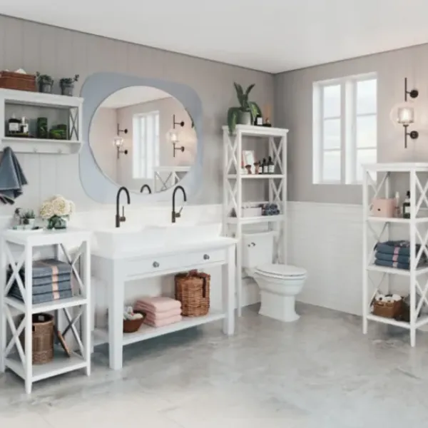 Bathroom Furniture-Kirkland's Home Wood 3-Tier Storage Shelf White