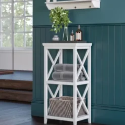 Bathroom Furniture-Kirkland's Home Wood 2-Tier Storage Shelf White