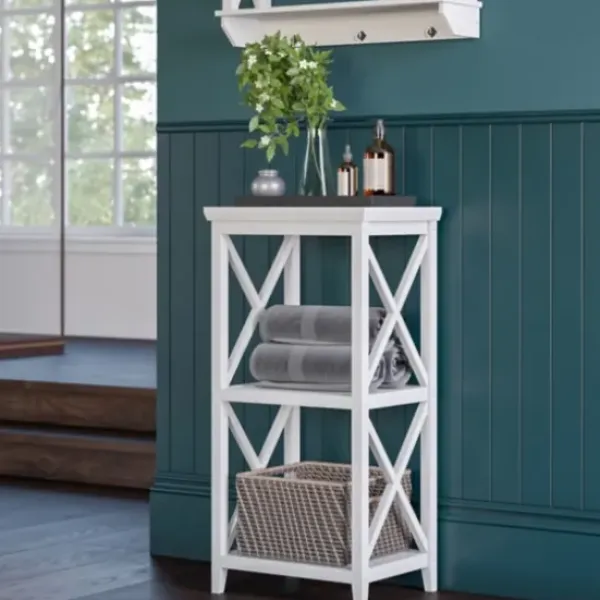 Bathroom Furniture-Kirkland's Home Wood 2-Tier Storage Shelf White