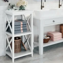 Bathroom Furniture-Kirkland's Home Wood 2-Tier Storage Shelf White