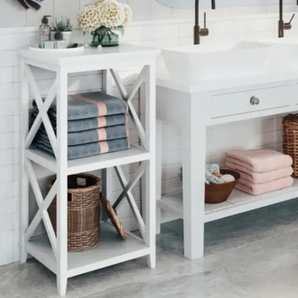 Bathroom Furniture-Kirkland's Home Wood 2-Tier Storage Shelf White