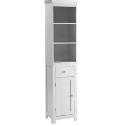 Bathroom Furniture-Kirkland's Home Wood 3-Tier Tower Cabinet White