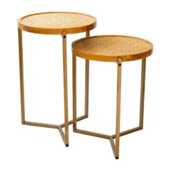 Accent & End Tables-Kirkland's Home Wood Top And Bronze Leg Nesting Tables, Set Of 2