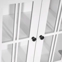 Bathroom Furniture-Kirkland's Home Wood Two Pane Glass Doors Floor Cabinet White