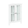 Bathroom Furniture-Kirkland's Home Wood Two Pane Glass Doors Corner Cabinet White