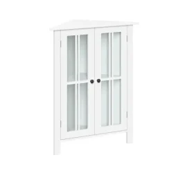 Bathroom Furniture-Kirkland's Home Wood Two Pane Glass Doors Corner Cabinet White
