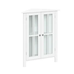 Bathroom Furniture-Kirkland's Home Wood Two Pane Glass Doors Corner Cabinet White