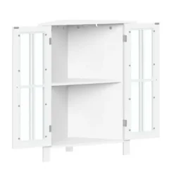Bathroom Furniture-Kirkland's Home Wood Two Pane Glass Doors Corner Cabinet White
