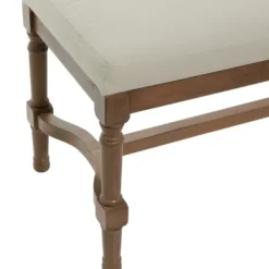 Benches & Ottomans-Kirkland's Home Wood Upholstered Burlap Seat Bench Brown
