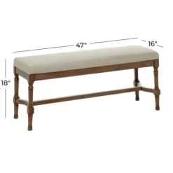 Benches & Ottomans-Kirkland's Home Wood Upholstered Burlap Seat Bench Brown