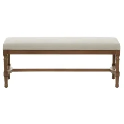 Benches & Ottomans-Kirkland's Home Wood Upholstered Burlap Seat Bench Brown