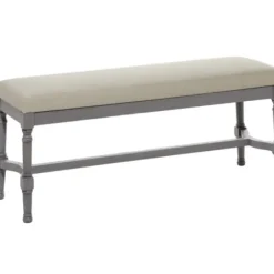 Benches & Ottomans-Kirkland's Home Wood Upholstered Burlap Seat Bench Gray