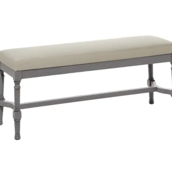 Benches & Ottomans-Kirkland's Home Wood Upholstered Burlap Seat Bench Gray